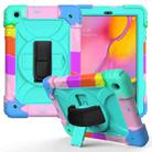 For Samsung Galaxy Tab A 10.1 (2019) T510/T515 Shockproof PC + Silicone Combination Case with Holder & Hand Strap & Shoulder Strap(Colorful + Mint Green) - 1