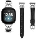 For Fitbit Versa 3 / 4 / Sense 2 D Metal Genuine Leather Watch Band(Black) - 2