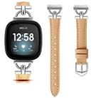 For Fitbit Versa 3 / 4 / Sense 2 D Metal Genuine Leather Watch Band(Khaki) - 2