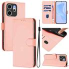 For OPPO Reno14 F 5G Skin Feel Solid Color Leather Phone Case with Lanyard(Pink) - 1