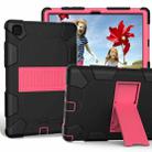 For Samsung Galaxy Tab A7 (2020) T500/T505 Shockproof Two-Color Silicone Protective Case with Holder(Black + Rose Red) - 1