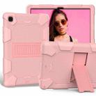 For Samsung Galaxy Tab A7 (2020) T500/T505 Shockproof Two-Color Silicone Protective Case with Holder(Rose Gold + Rose Gold) - 1