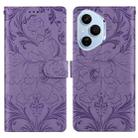 For Honor 400 Pro Global 160.8mm Embossed Floral Pattern Leather Phone Case(Purple) - 1