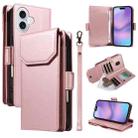 For iPhone 17 Multi Card Wallet Leather Phone Case with Strap(Rose Gold) - 1