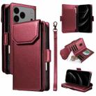 For iPhone 17 Pro Max Multi Card Wallet Leather Phone Case with Strap(Red) - 1