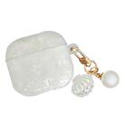 For AirPods 4 Shell Texture Pearl Hanging Buckle Earphone Case(White) - 1