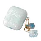 For AirPods 1 / 2 Shell Texture Pearl Hanging Buckle Earphone Case(Light Blue) - 1