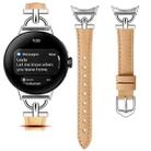 For Google Pixel Watch 3 45mm D-shaped Metal Small Waist Leather Watch Band(Khaki) - 2