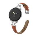 For Google Pixel Watch 3 45mm D-shaped Metal Small Waist Leather Watch Band(Brown) - 1