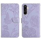 For Samsung Galaxy M36 5G Skin Feel Butterfly Embossed Flip Leather Phone Case(Purple) - 1