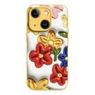For iPhone 13 Liquid Glass TPU Soft Edge Shockproof Phone Case(Tricolor Flower) - 1