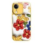 For iPhone XR Liquid Glass TPU Soft Edge Shockproof Phone Case(Tricolor Flower) - 1