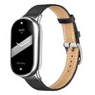 For Xiaomi Smart Band 10 / 9 / 8 Slim Silver Buckle Leather Watch Band(Litchi Texture Black) - 1