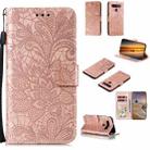 For LG K41S / K51S Lace Flower Horizontal Flip Leather Case with Holder & Card Slots & Wallet & Photo Frame(Rose Gold) - 1