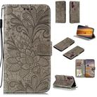 For Motorola Moto Edge+ Lace Flower Horizontal Flip Leather Case with Holder & Card Slots & Wallet & Photo Frame(Grey) - 1