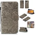 For Google Pixel 5 Lace Flower Horizontal Flip Leather Case with Holder & Card Slots & Wallet & Photo Frame(Grey) - 1