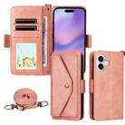 For iPhone 17 Multi-card Slots Crossbody Cowhide Leather Phone Case(Pink) - 1