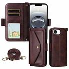 For iPhone 16e Multi-card Slots Crossbody Cowhide Leather Phone Case(Brown) - 1