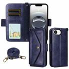 For iPhone 16e Multi-card Slots Crossbody Cowhide Leather Phone Case(Blue) - 1