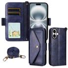 For iPhone 16 Plus Multi-card Slots Crossbody Cowhide Leather Phone Case(Blue) - 1