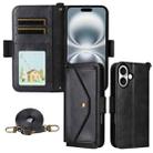 For iPhone 16 Pro Multi-card Slots Crossbody Cowhide Leather Phone Case(Black) - 1