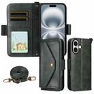 For iPhone 16 Multi-card Slots Crossbody Cowhide Leather Phone Case(Green) - 1