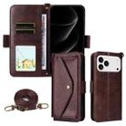 For iPhone 17 Pro Max Multi-card Slots Crossbody Cowhide Leather Phone Case(Brown) - 1