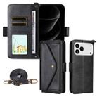 For iPhone 17 Pro Max Multi-card Slots Crossbody Cowhide Leather Phone Case(Black) - 1