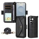 For Samsung Galaxy S25 5G Multi-card Slots Crossbody Cowhide Leather Phone Case(Black) - 1