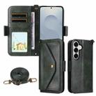 For Samsung Galaxy S25 5G Multi-card Slots Crossbody Cowhide Leather Phone Case(Green) - 1