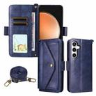 For Samsung Galaxy S25 FE 5G Multi-card Slots Crossbody Cowhide Leather Phone Case(Blue) - 1