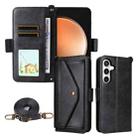 For Samsung Galaxy S25 FE 5G Multi-card Slots Crossbody Cowhide Leather Phone Case(Black) - 1