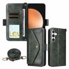 For Samsung Galaxy S25 FE 5G Multi-card Slots Crossbody Cowhide Leather Phone Case(Green) - 1
