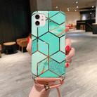 For iPhone 12 mini Plating Marble Pattern Soft TPU Protective Case with Shoulder Strap(Green Lattice) - 1