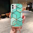 For iPhone 12 / 12 Pro Plating Marble Pattern Soft TPU Protective Case with Shoulder Strap(Green Lattice) - 1
