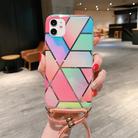 For iPhone 12 / 12 Pro Plating Marble Pattern Soft TPU Protective Case with Shoulder Strap(Color Lattice) - 1