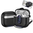 For AirPods 4 One-piece Holder Wireless Earphones Case with Lanyard(Black Dark Blue) - 1