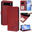 For Google Pixel 6a Litter Panda Embossing RFID Leather Phone Case with Lanyard(Wine Red) - 1