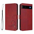 For Google Pixel 6a Litter Panda Embossing RFID Leather Phone Case with Lanyard(Wine Red) - 2