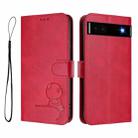 For Google Pixel 6a Litter Panda Embossing RFID Leather Phone Case with Lanyard(Rose Red) - 2