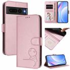 For Google Pixel 7 Pro Litter Panda Embossing RFID Leather Phone Case with Lanyard(Pink) - 1