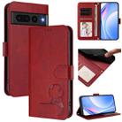 For Google Pixel 7 Pro Litter Panda Embossing RFID Leather Phone Case with Lanyard(Wine Red) - 1