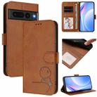 For Google Pixel 7 Pro Litter Panda Embossing RFID Leather Phone Case with Lanyard(Brown) - 1