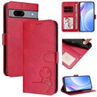 For Google Pixel 7a Litter Panda Embossing RFID Leather Phone Case with Lanyard(Rose Red) - 1