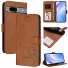 For Google Pixel 7a Litter Panda Embossing RFID Leather Phone Case with Lanyard(Brown) - 1