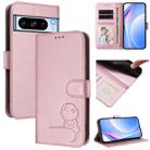 For Google Pixel 8 Pro Litter Panda Embossing RFID Leather Phone Case with Lanyard(Pink) - 1