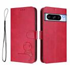 For Google Pixel 8 Pro Litter Panda Embossing RFID Leather Phone Case with Lanyard(Rose Red) - 2