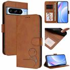 For Google Pixel 8 Pro Litter Panda Embossing RFID Leather Phone Case with Lanyard(Brown) - 1
