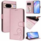 For Google Pixel 8a Litter Panda Embossing RFID Leather Phone Case with Lanyard(Pink) - 1