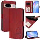 For Google Pixel 8a Litter Panda Embossing RFID Leather Phone Case with Lanyard(Wine Red) - 1